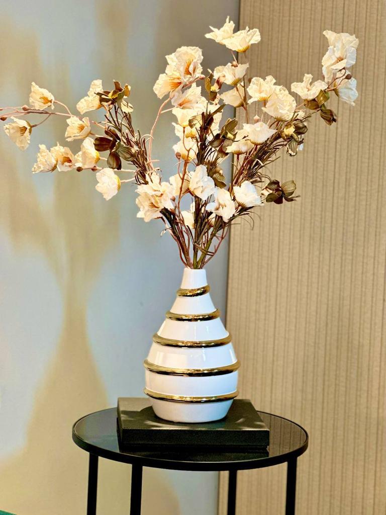 White Porcelain Vase with Stripe Design